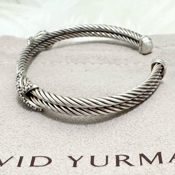 David Yurman .925 Double Diamond Crossover X Double Cable Bracelet - Picture 4 of 10